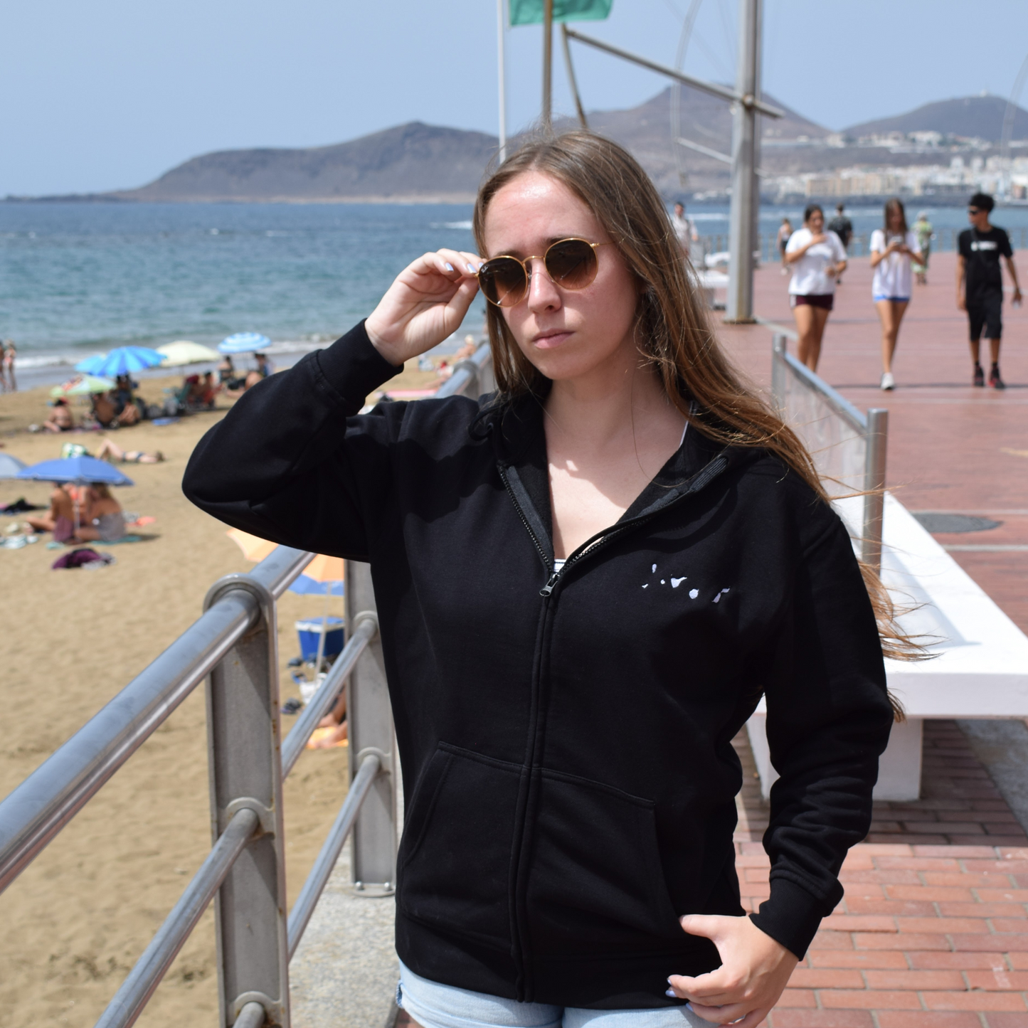 Islas Canarias Chaqueta con Cremallera Negra (Bordado, Unisex)