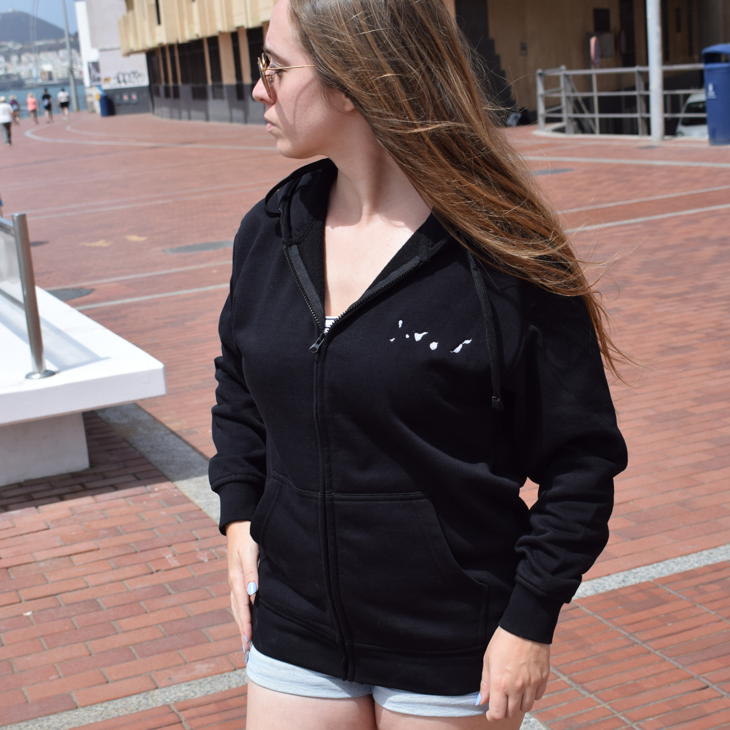 Islas Canarias Chaqueta con Cremallera Negra (Bordado, Unisex)