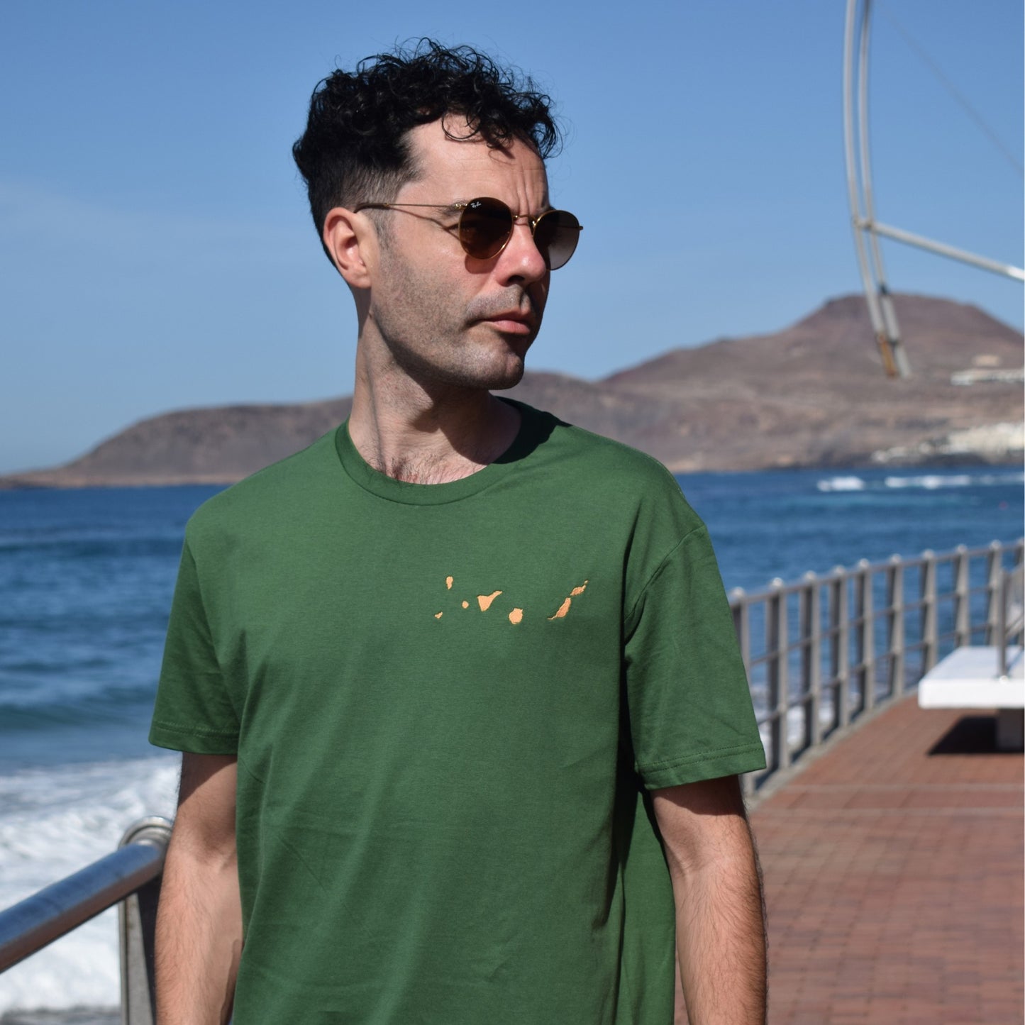Islas Canarias Camiseta Bordada (Verde y Amarillo)